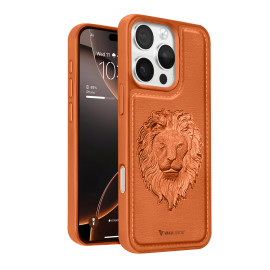 Vaku ® Apple iPhone 16 Pro Max Lion Embossed Luxury Designer Leather Protective Back Cover