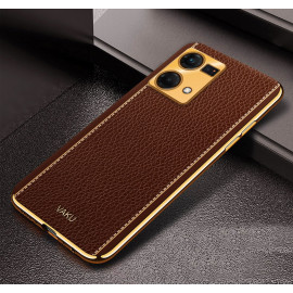 Vaku ® Oppo F21 Pro Luxemberg Leather Pattern Gold Electroplated Soft TPU Back Cover