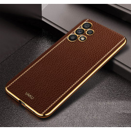 Vaku ® Samsung Galaxy A13 Luxemberg Leather Stitched Gold Electroplated Soft TPU Back Cover