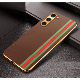 Vaku ® Samsung Galaxy S23 Plus Felix Line Leather Stitched Gold Electroplated Soft TPU Back Cover Case