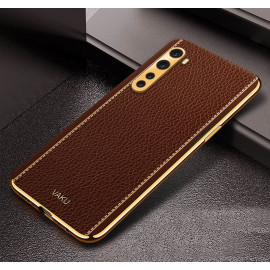 Vaku ® OnePlus Nord Luxemberg Series Leather Stitched Gold Electroplated Soft TPU Back Cover