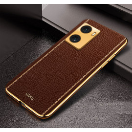 Vaku ® Oppo A77s Luxemberg Leather Pattern Gold Electroplated Soft TPU Back Cover