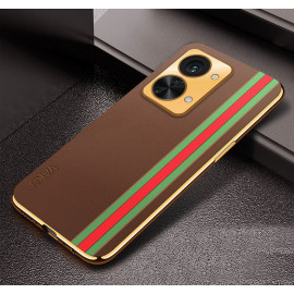 Vaku ® OnePlus Nord 2T Felix Line Leather Stitched Gold Electroplated Soft TPU Back Cover Case