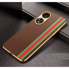 Vaku ® Oppo A78 5G Felix Line Leather Stitched Gold Electroplated Soft TPU Back Cover Case