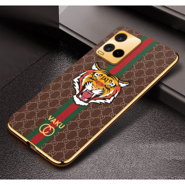 Vaku ® Vivo Y21e Lynx Leather Stitched Gold Electroplated Soft TPU Back Cover Case
