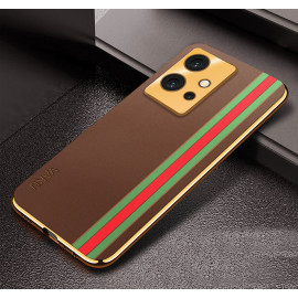 Vaku ® Vivo Y75 5G Felix Line Leather Stitched Gold Electroplated Soft TPU Back Cover Case