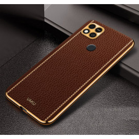 Vaku ® Xiaomi Redmi 10A Luxemberg Series Leather Stitched Gold Electroplated Soft TPU Back Cover
