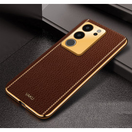 Vaku ® Vivo V29 5G Luxemberg Leather Pattern Gold Electroplated Soft TPU Back Cover
