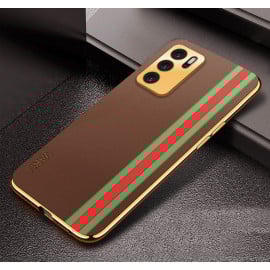 Vaku ® Oppo A16 Felix Line Leather Stitched Gold Electroplated Soft TPU Back Cover Case
