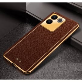 Vaku ® Vivo T2 Pro 5G Luxemberg Leather Pattern Gold Electroplated Soft TPU Back Cover