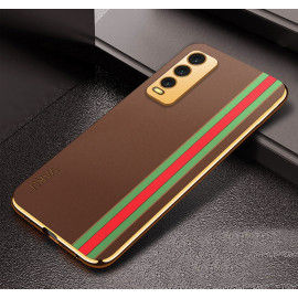 Vaku ® Vivo Y20 Felix Line Leather Pattern Gold Electroplated Soft TPU Back Cover Case