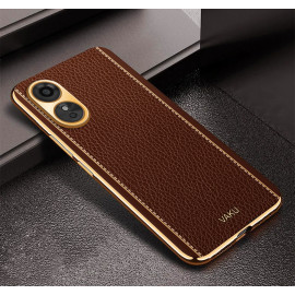 Vaku ® Oppo A17 Luxemberg Leather Pattern Gold Electroplated Soft TPU Back Cover