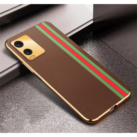 Vaku ® Vivo T1X Felix Line Leather Stitched Gold Electroplated Soft TPU Back Cover Case