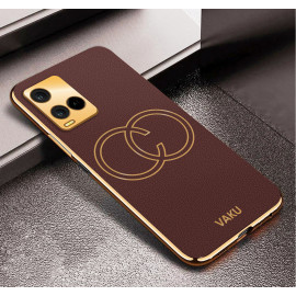 Vaku ® Vivo Y21a Skylar Leather Pattern Gold Electroplated Soft TPU Back Cover