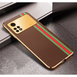 Vaku ® Xiaomi Poco X4 Pro 5G Felix Line Leather Stitched Gold Electroplated Soft TPU Back Cover Case