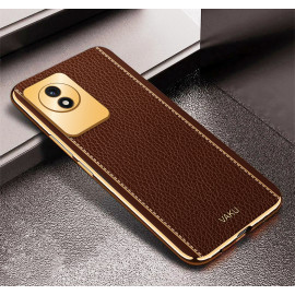 Vaku ® Vivo Y02 Luxemberg Leather Pattern Gold Electroplated Soft TPU Back Cover Case