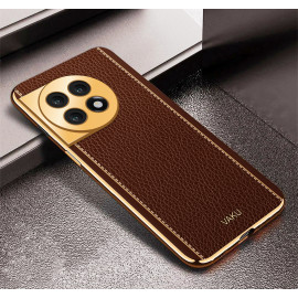 Vaku ® OnePlus 11R Luxemberg Series Leather Stitched Gold Electroplated Soft TPU Back Cover