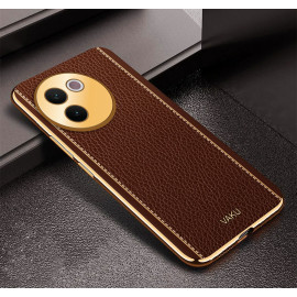 Vaku ® Vivo V30e 5G Luxemberg Leather Pattern Gold Electroplated Soft TPU Back Cover