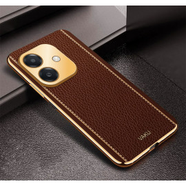 Vaku ® Oppo A3X 5G Luxemberg Leather Pattern Gold Electroplated Soft TPU Back Cover