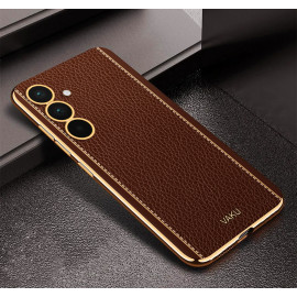 Vaku ® Samsung Galaxy F15 5G Luxemberg Leather Pattern Gold Electroplated Soft TPU Back Cover