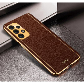 Vaku ® Samsung Galaxy A32 5G Luxemberg Series Leather Stitched Gold Electroplated Soft TPU Back Cover