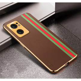 Vaku ® Oppo Reno7 5G Felix Line Leather Stitched Gold Electroplated Soft TPU Back Cover Case