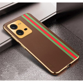 Vaku ® Vivo V25 5G Felix Line Leather Stitched Gold Electroplated Soft TPU Back Cover Case