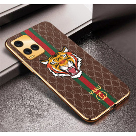 Vaku ® Vivo Y21T Lynx Leather Stitched Gold Electroplated Soft TPU Back Cover Case