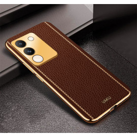 Vaku ® Vivo Y200 5G Luxemberg Leather Pattern Gold Electroplated Soft TPU Back Cover