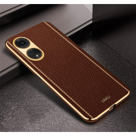 Vaku ® Oppo A98 Luxemberg Leather Pattern Gold Electroplated Soft TPU Back Cover