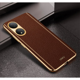 Vaku ® Vivo Y100A 5G Luxemberg Leather Pattern Gold Electroplated Soft TPU Back Cover