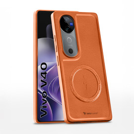 Vaku ® Vivo V40 5G Maxtron Leather Stitched Magnetic Magsafe Non-Slip Grip Shockproof Back Cover