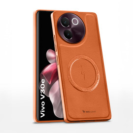 Vaku ® Vivo V30e 5G Maxtron Leather Stitched Magnetic Magsafe Non-Slip Grip Shockproof Back Cover