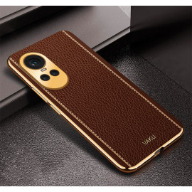 Vaku ® Oppo Reno10 Pro 5G Luxemberg Leather Pattern Gold Electroplated Soft TPU Back Cover