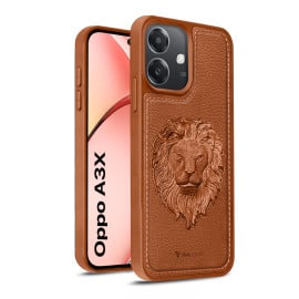 Vaku ® Oppo A3X 5G Lion Embossed Luxury Designer Leather Protective Back Cover Case