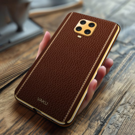 Vaku ® Redmi Note 9 Pro Max Luxemberg Series Leather Stitched Gold Electroplated Soft TPU Back Cover