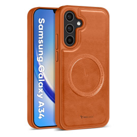 Vaku ® Samsung Galaxy A34 5G Maxtron Leather Stitched Magnetic Magsafe Non-Slip Grip Shockproof Back Cover