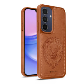 Vaku ® Samsung Galaxy A15 5G Lion Embossed Luxury Designer Leather Protective Back Cover Case