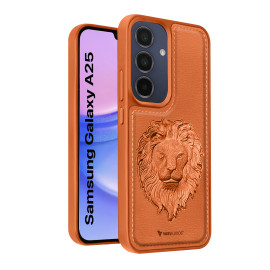 Vaku ® Samsung Galaxy A25 5G Lion Embossed Luxury Designer Leather Protective Back Cover Case