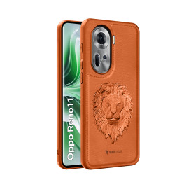 Vaku ® Oppo Reno11 5G Lion Embossed Luxury Designer Leather Protective Back Cover Case