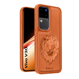 Vaku ® Vivo V30 5G Lion Embossed Luxury Designer Leather Protective Back Cover Case