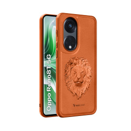 Vaku ® Oppo Reno8T 5G Lion Embossed Luxury Designer Leather Protective Back Cover Case