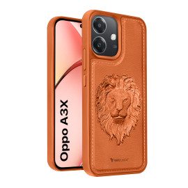 Vaku ® Oppo A3X 5G Lion Embossed Luxury Designer Leather Protective Back Cover Case