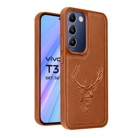Vaku ® Vivo T3 5G Deer Patterned Embossed Luxury Designer Leather Protective Back Cover