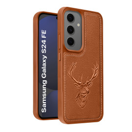 Vaku ® Samsung Galaxy S24 FE Deer Patterned Embossed Luxury Designer Leather Protective Back Cover