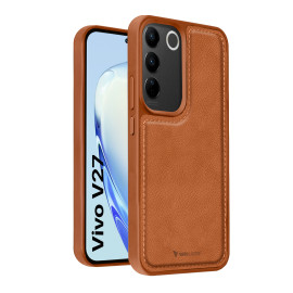 Vaku ® Vivo V27 5G Luxe Premium Leather Stitched Non-Slip Grip Protective Back Cover