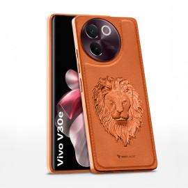 Vaku ® Vivo V30e 5G Lion Embossed Luxury Designer Leather Protective Back Cover