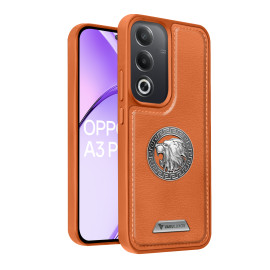 Vaku ® Oppo A3 Pro 5G Regal Shield Metal Lion Engraved Leather Protective Back Cover
