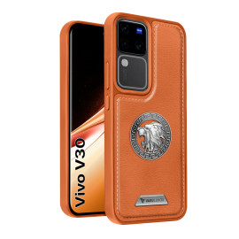 Vaku ® Vivo V30 5G Regal Shield Metal Lion Engraved Leather Protective Back Cover