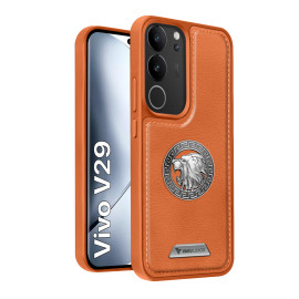 Vaku ® Vivo V29 5G Regal Shield Metal Lion Engraved Leather Protective Back Cover